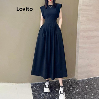 Đầm Lovito có túi xếp ly màu trơn phong cách thường ngày cho nữ LNE59300