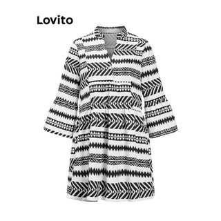 Đầm Lovito xếp nếp họa tiết hình học phong cách Boho cho nữ LNL57339