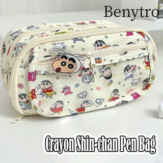 Túi đựng bút BENYTRO, Bút chì Crayon Shin-chan nhiều lớp, Quà tặng tổ chức văn phòng phẩm chống bụi bẩn dung tích lớn dễ thương