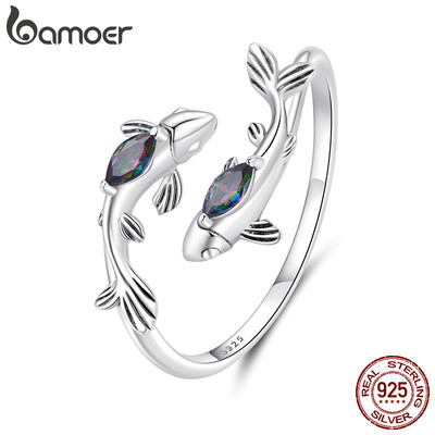 Nhẫn Bạc Bamoer 925 Song Ngư Thiết Kế Có Thể Điều Chỉnh Trang Sức Quà Tặng Nữ