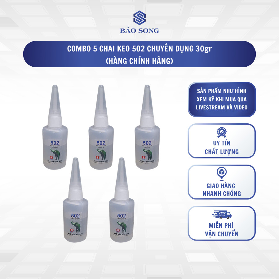 [GIÁ SỈ] Combo 5 chai keo 502 chuyên dụng 30gr, keo dán sắt chai to, keo con voi chính hãng, có bán 