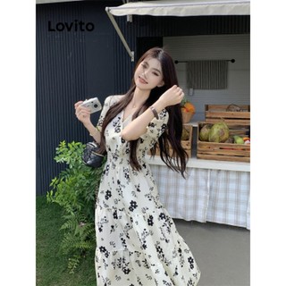 Đầm Lovito vải gân họa tiết hoa nhí phong cách lãng mạn dành cho nữ LNE57382