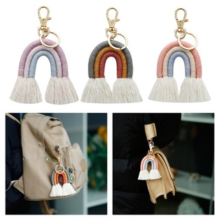 Baosity Macrame Cầu Vồng Móc Khóa Tua Rua Móc Khóa Dành Cho Nữ Cô Gái Nhiều Màu Sắc Ví Xe Quyến Rũ Đồ Trang Trí