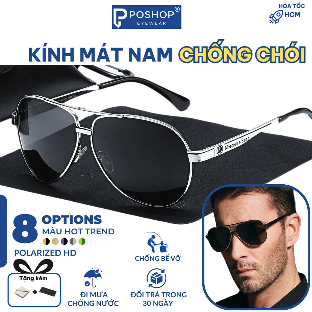 Kính râm chống lóa cao cấp M3 Kính mát phân cực đi đêm, mắt kính đổi màu, chống tia UV400, gọng kim loại