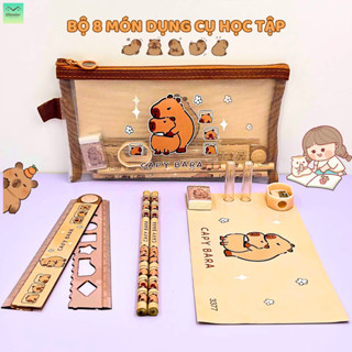 Hộp đựng bút chì lưới hoạt hình dung tích lớn, bộ hộp đựng bút chì, bộ thước kẻ đồ dùng học tập dễ thương và sáng tạo