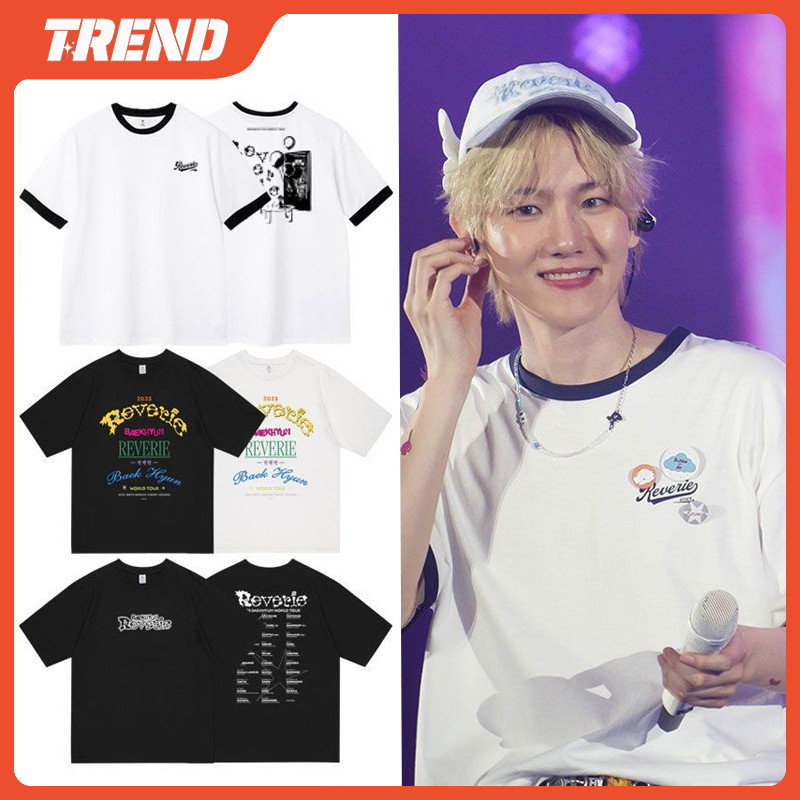 KPOP EXO 2025 BAEKHYUN WORLD TOUR 'Reverie' Merch Áo thun cotton unisex cổ điển, thiết kế dáng rộng,
