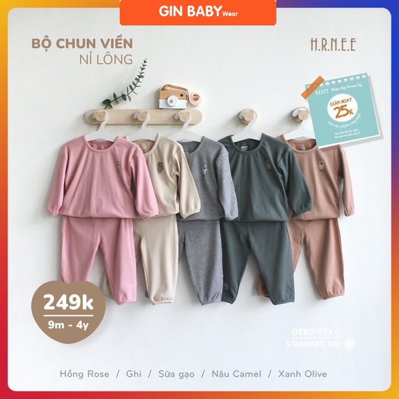 Bộ Chun Viền Nỉ Lông HRNEE, Gin Kids Store bộ thu đông bé trai bé gái 6M-4Y GK002
