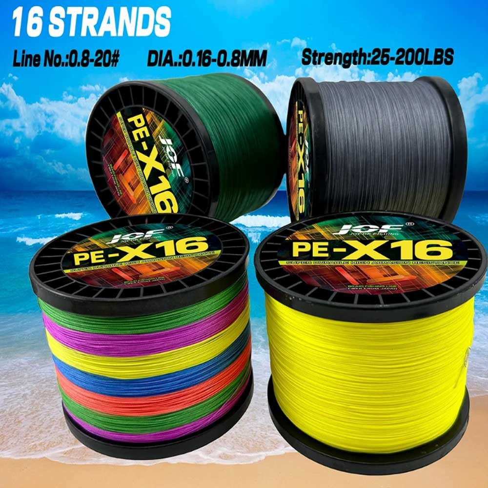 JOF X16 PE Đường Biển 300-1000M 16 Dây Cực Mạnh Chống Cắn Dây Kiểm Tra Sức Mạnh 11.3KG-91KG Nước Mặn