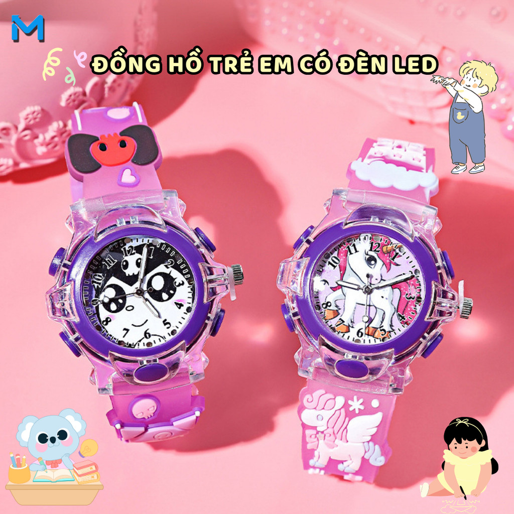 Đồng hồ thạch anh hoạt hình dễ thương dành cho học sinh tiểu học, đồng hồ LED thạch anh dành cho trẻ em