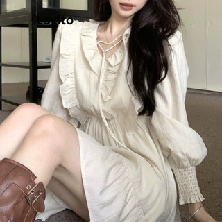 Đầm Lovito thắt dây màu trơn phong cách thường ngày cho nữ LNA43270