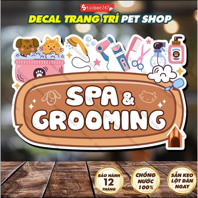 Decal Spa & Grooming Pet Shop 🍓𝑭𝒓𝒆𝒆𝒔𝒉𝒊𝒑 Hình Dán/Ép Plastic Trang Trí Pet Shop, Thức Ăn Chó Mèo, Phụ