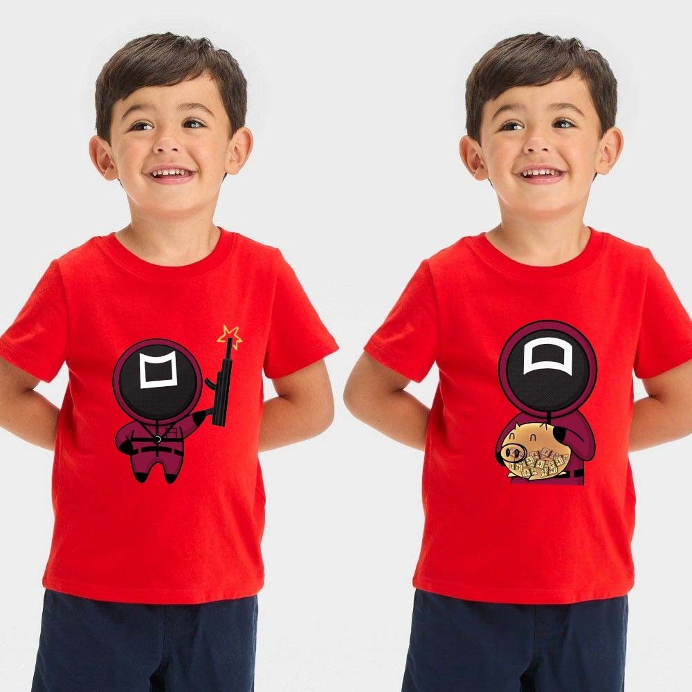 Áo thun trẻ em in hình Trò Chơi Con Mực, Áo Squid Game cho bé trai bé gái Chất liệu poly thái mềm  m