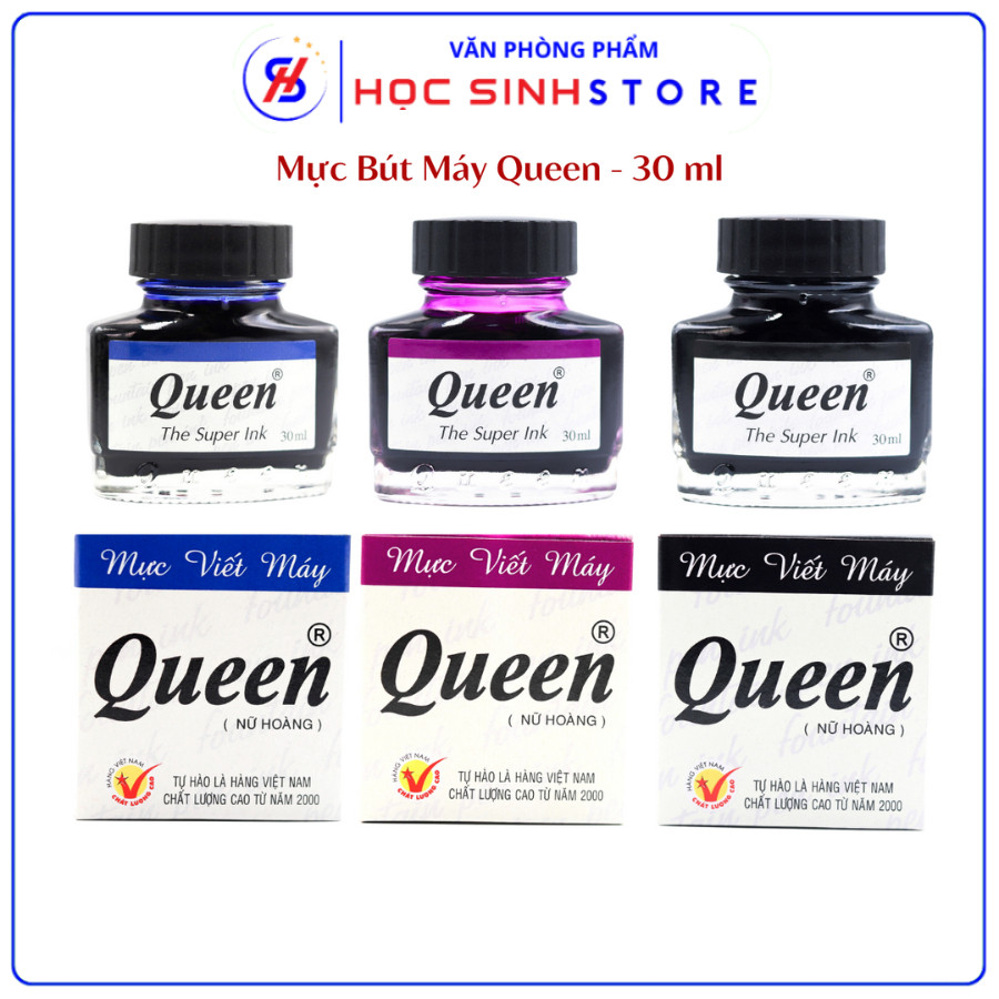 Mực Bút Máy Queen 30ml FPI-01 Chất Lượng Cao, Mực Xanh/Tím/Đen (1 lọ/ 2 lọ)