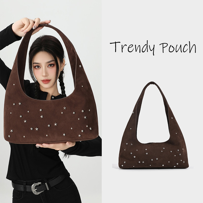 TRENDY  POUCH túi tote retro ,ngôi sao ,túi da lộn,Cổ điển,triangle ,coquette bag