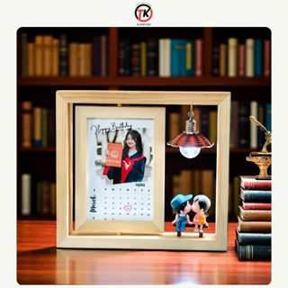   Tặng kèm Phụ kiện  Khung ảnh decor để bàn in ảnh theo yêu cầu làm quà tặng kỉ niệm chất liệu gỗ thông có thể xoay 