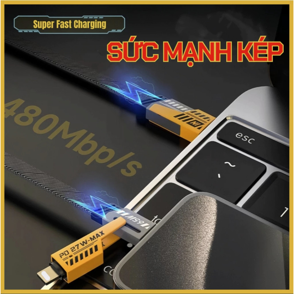 Dây Cáp Sạc Nhanh Đa Năng 4 IN 1 65W Cao Cấp 1.2M, Dây Dù Chống Đứt - Cho USB-Type C, Type C-Type C, Type C- LT USB-LT | BigBuy360 - bigbuy360.vn