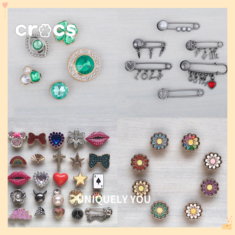 Crocs Jibbitz Kim Loại Hoa Jibbitz Xanh Kim Cương Giày Khóa Quyến Rũ Crocs Kim Loại Pin Crocs Phụ Ki