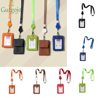 Hộp đựng thẻ treo cổ GUTGOJO, Hộp đựng thẻ làm việc bằng da màu trơn, Treo cổ đơn giản Đa chức năng Phong cách Hàn Quốc ID Buse Card Văn phòng lưu trữ