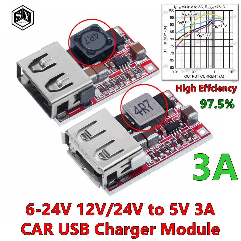 Bộ 5 Fine 6-24V 12V / 24V sang 5V 3A XE USB Mô-đun sạc DC Buck bước xuống Bộ chuyển đổi mô-đun cung 