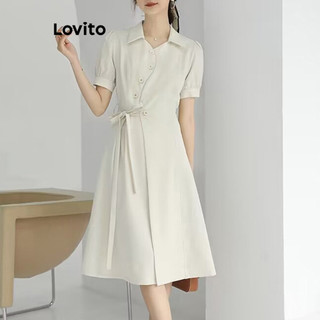 Đầm Lovito bất đối xứng buộc dây màu trơn phong cách thanh lịch cho nữ LNE52151