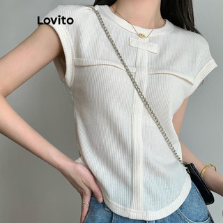 Áo thun Lovito giả túi màu trơn phong cách thường ngày dành cho nữ LNE58301