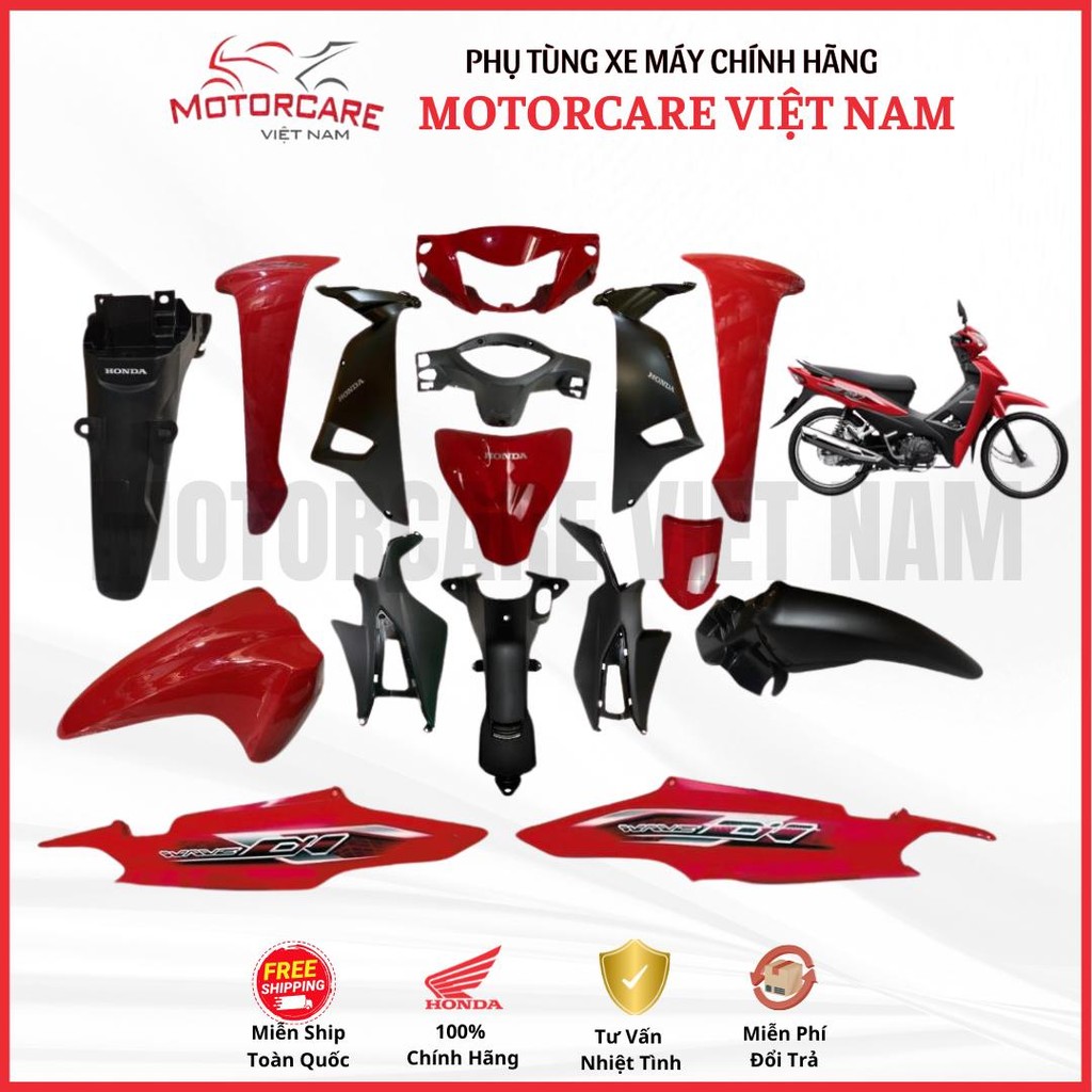 (Có bán lẻ) Dàn áo | Bộ nhựa Wave Alpha 110cc K89 năm 2024 - Phiên bản tiêu chuẩn - Màu Đỏ R389 chính hãng Honda - ĐTP