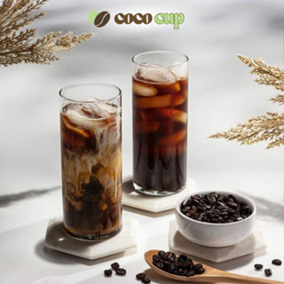 Ly Thủy Tinh Ống Trụ Tròn Trong Suốt, Miệng 6,5cm, Cốc Mỏng Nhẹ Dùng Uống Cà Phê, Matcha - Coco Cup