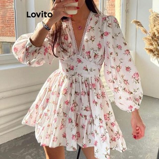 Đầm Lovito xếp nếp xếp tầng họa tiết hoa nhí phong cách thường ngày dành cho nữ LNL51034