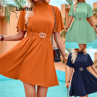 Đầm Lovito kim loại màu trơn phong cách thanh lịch cho nữ LNL48056