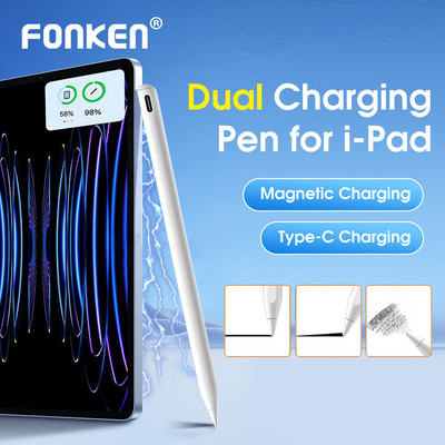 Fonken Capactive Stylus Bút có lòng bàn tay Hấp phụ từ tính Nghiêng Màn hình áp suất Bút chì cảm ứng cho Pad 2018-2025