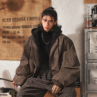 Tianlesiwei Áo khoác da nam nữ mùa thu Áo khoác hai mảnh giả màu nâu Maiard