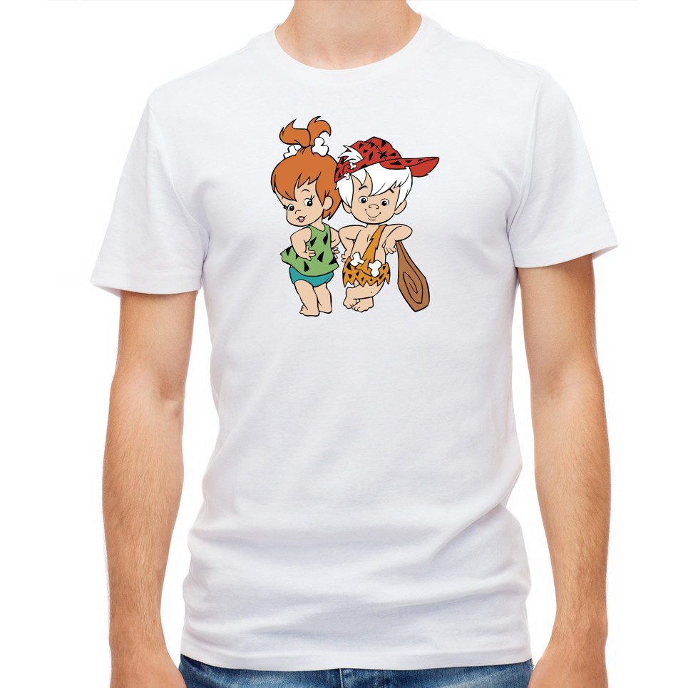 Áo thun nam tay ngắn màu trắng / đen The Flintstones L019