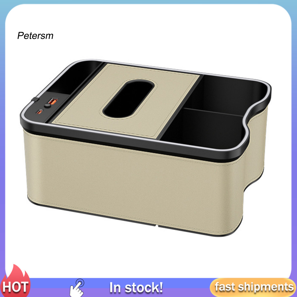 Phụ kiện nội thất ô tô PP Hộp lưu trữ tay vịn ô tô có cổng sạc và đèn Led Bộ sắp xếp công suất lớn cho bảng điều khiển ô tô có hộp đựng khăn giấy