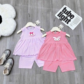 COMBO 2,BỘ quần áo ba lỗ dáng bèo,  Thun tăm lạnh họa tiết trơn, bé gái size 6-16kg Thun
