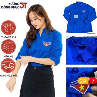 Áo sơmi dài tay đoàn thanh niên logo thêu, áo đoàn nam nữ có đủ size chất liệu cao cấp sẵn hàng kèm video