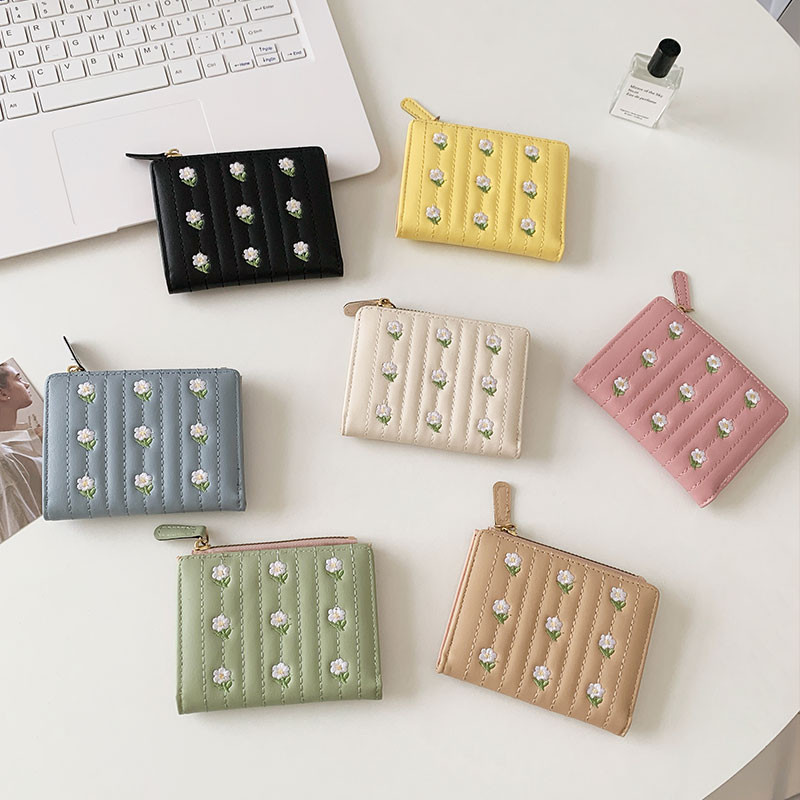 Ví Nữ Phong Cách Ngắn Ngọt Ngào Sáng Tạo In Hoa Có Thể Gập Lại Nhiều Thẻ Ví Tiện Lợi