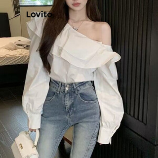 Áo kiểu Lovito màu trơn xếp nếp phong cách thanh lịch cho nữ LNE62143