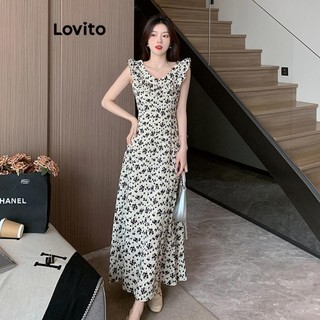 Đầm Lovito phối họa tiết phong cách thanh lịch cho nữ LNE59462