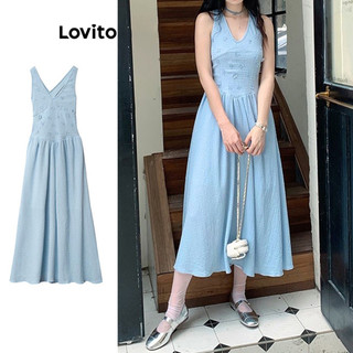Đầm Lovito màu trơn phong cách thường ngày cho nữ LNA66249