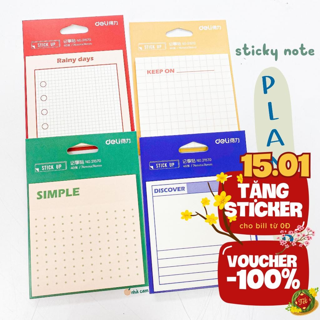 Giấy Sticky Note Planner Deli Nhà Cam 30 Tờ Tiện Lợi