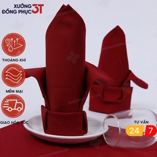 Khăn ăn trải bàn nhà hàng khách sạn khăn napkin chất liệu vải kaki 100% cotton màu đỏ đô 3T UNIFORM
