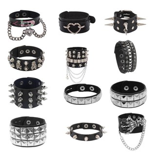 AdaChoi 90 Thời Trang Phong Cách Punk Vòng Tay Da Cá Tính Ba Hàng Gai Vuông Vòng Tay Lắc Tay 2024 Đảng Trang Sức Quà Tặng VN