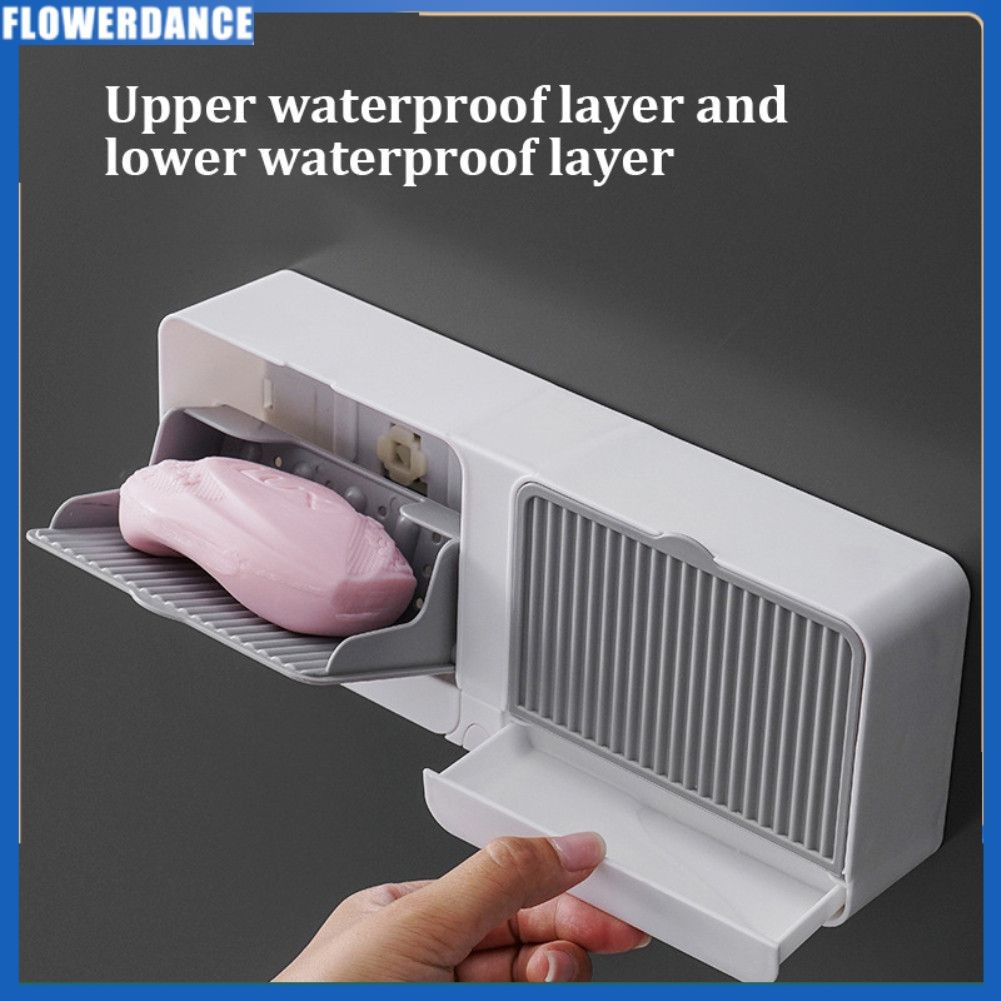 Wall Mounted Soap Holder With Flip Lid Free Punch Hanging Soap Dish Storage Box Household Bathroom A