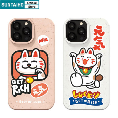 Suntaiho Ngộ nghĩnh Sáng Tạo Vỏ Họa Tiết Mèo May Mắn Cho Iphone 16 15 14 12 13 11 Pro Max IP 7 8 Plus Iphon X Xs XR Xs Max TPU Silicon Softcase Cao Cấp Chống Sốc Ốp điện thoại
