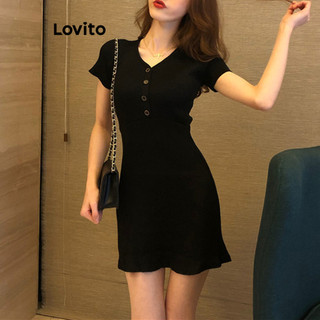 Đầm Lovito màu trơn cài nút phong cách thường ngày cho nữ LNE58444