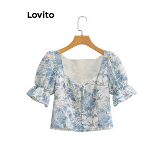  Áo kiểu Lovito có dây kéo họa tiết hoa phong cách thường ngày cho nữ LNE65389 