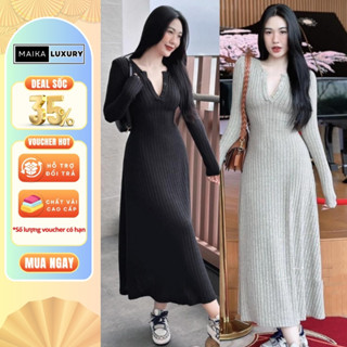 Váy len dáng dài, Đầm len babydoll thu đông chất vải co giãn ôm body dài tay cao cấp MAIKA 2025