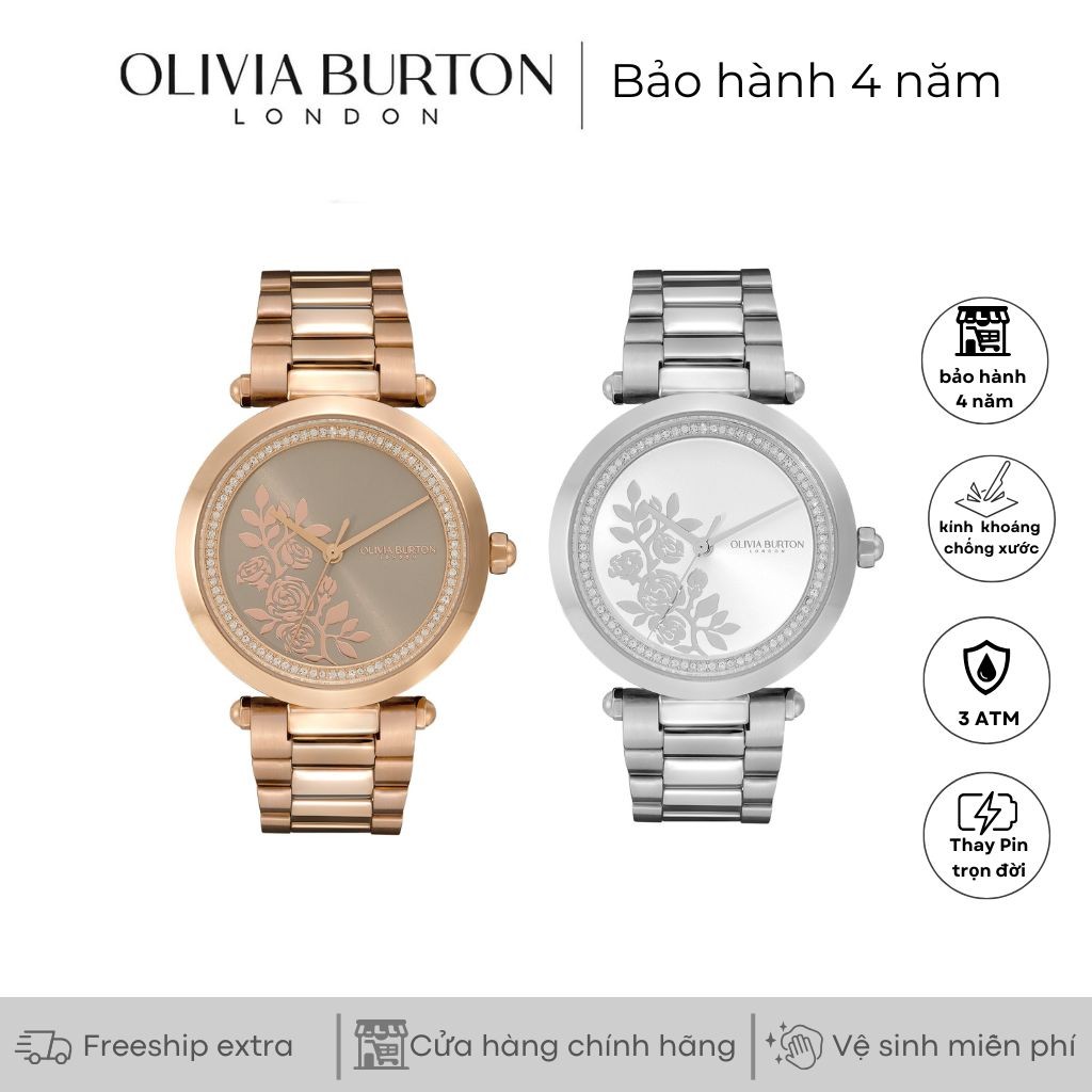 Đồng hồ nữ Olivia Burton Signature Floral T-Bar 34mm  dây kim loại