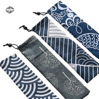 < Deeptbhand > Túi đựng dao kéo phong cách Nhật Bản Túi dây rút du lịch có thể tái sử dụng cho bộ đồ ăn nhà bếp Nĩa, Thìa, Đũa tre, Bàn chải làm sạch đẹp