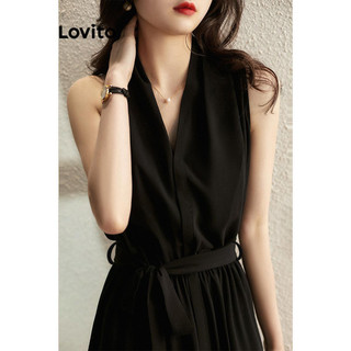 Đầm Lovito hở vai màu trơn buộc dây phía trước phong cách thanh lịch cho nữ LNE53458